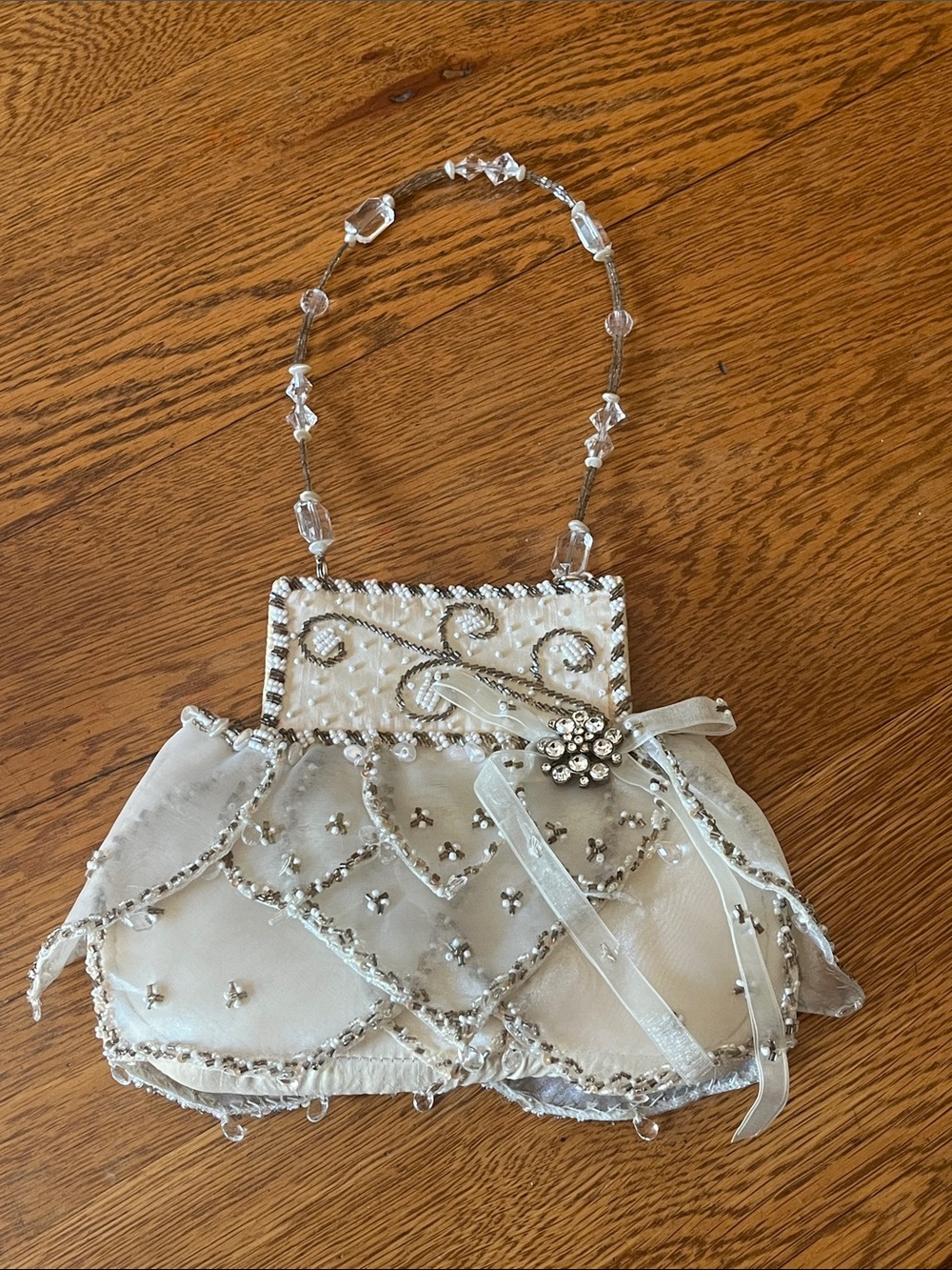 Vintage Mary Frances White Beaded Handbag and Straps, Wedding, made Philippines